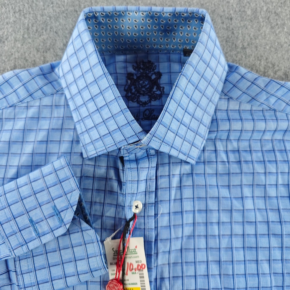 English Laundry Button Down Shirt Mens Medium Blue Check Long Sleeve Stretch NWT